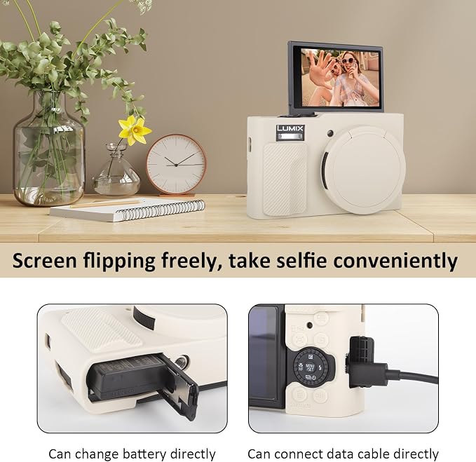 MUZIRI KINOKOO Silicone Sleeve Compatible for Panasonic Lumix ZS99 Camera - Soft Protective Cover for DC-ZS99/TZ99 Digital Camera with Removable Lens Cover - Anti-Slip & Anti-Scratch - Off White - Image 5