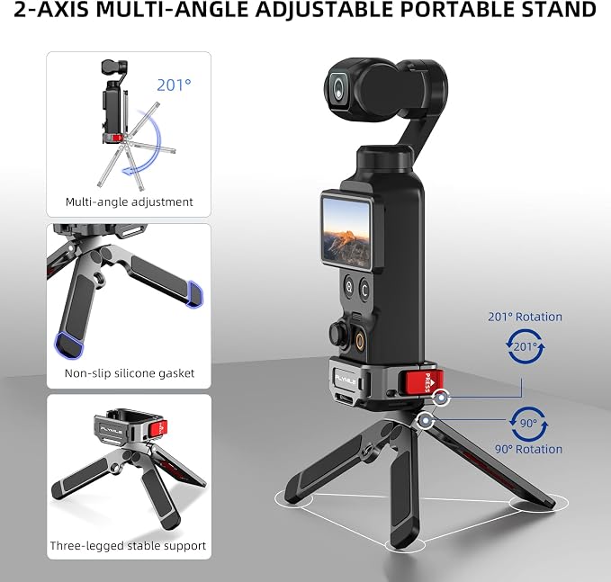 Pocket 4/3 Magnetic Mini Tripod Mount, Metal Cage Clamp Frame with Mantis Hook Stand, Cold Shoe＆ 1/4" Screw for DJI Osmo, 180° Adjustable Expansion Adapter Holder for Xtra Muse Accessories - Image 6