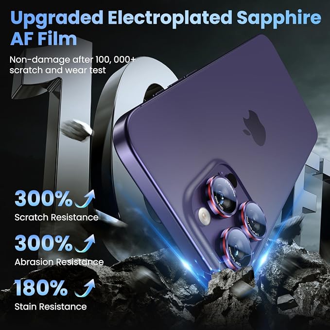 Uyiton for iPhone 17/16/15/14 (Pro Max & Pro) Camera Lens Protector | Unique Lines Text Design, Case-Friendly, Military-Grade Sapphire Glass Metal Camera Cover, Deep Purple+Red - Image 4