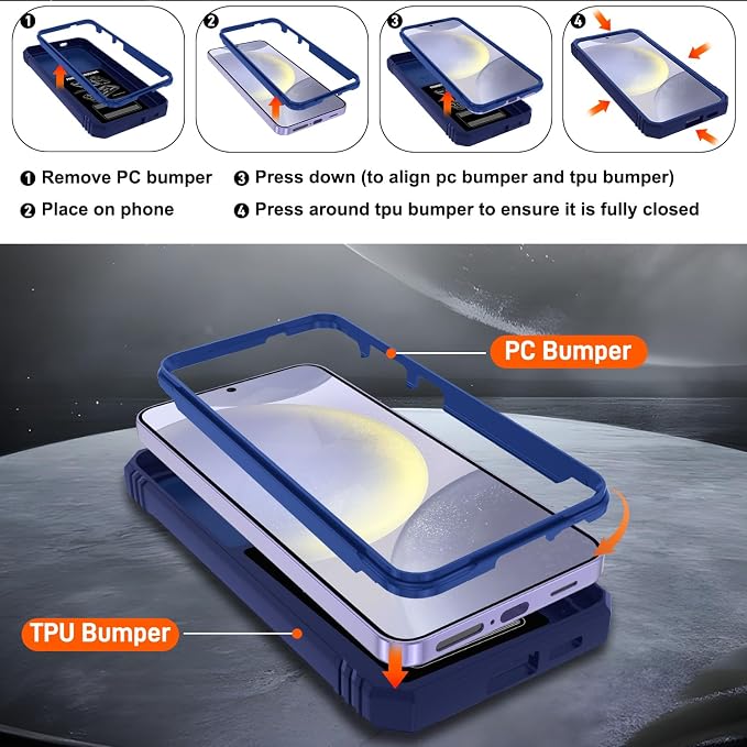 Gritup for Samsung Galaxy S24 Plus Case: S24 Plus Phone Case with Screen Protector*2 | Magnetic Stand & Slide Camera Cover | Shock Proof Military-Grade para S 24 Plus Cover -Blue - Image 4