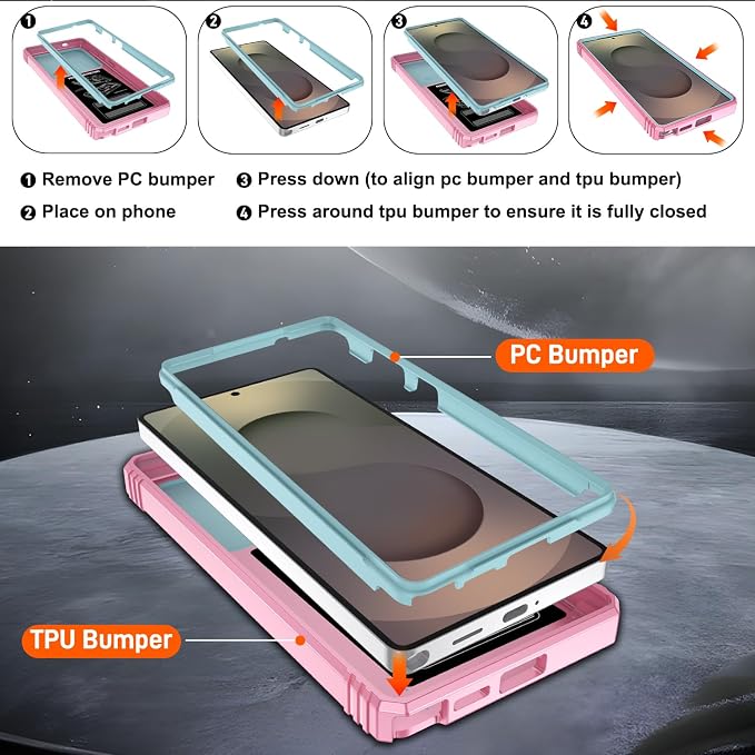 Gritup Fit for Samsung Galaxy S25 Ultra Case with Slide Camera Cover | 2 Pcs Screen Protector, Build in 360° Rotating Ring Kickstand, Military Grade Protective Phone Case, Green+Pink - Image 3