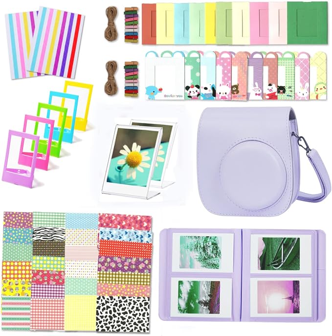 Instant Mini 12 Camera Accessories Compatible with Fujifilm Instax Mini 12 Camera Include Case/Album/Wall Hang Frames/Film Frames/Border Stickers/Corner Stickers (Lilac Purple) by Leebotree