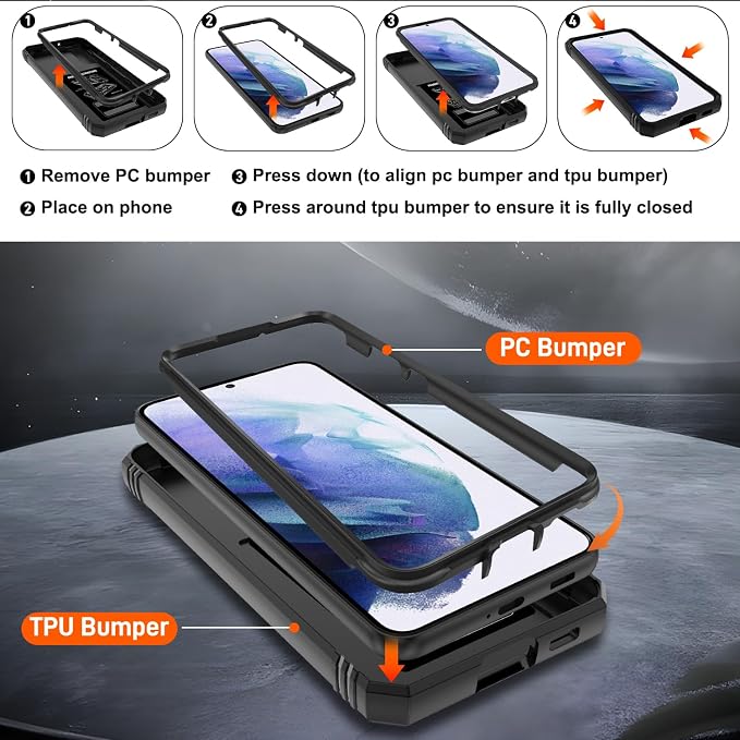 Gritup for Samsung Galaxy S22+ Plus Case with Screen Protector*2, Galaxy S22 Plus Case Build in 360° Rotating Ring Kickstand, Military Grade Protective Case for S22 Plus Phone, Black - Image 4