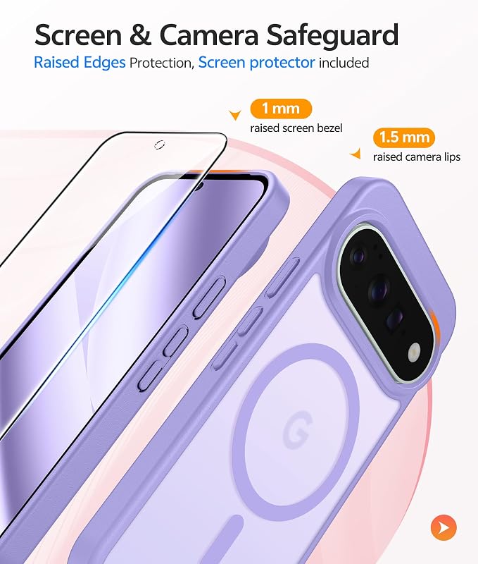 FNTCASE for Google Pixel 11 Pro XL Case, Fit for Magsafe, Screen Protector | Translucent Matte Magnetic Back, 14FT Military Grade Drop Protection, Shockproof Protective Phone Cover, Light Purple - Image 4