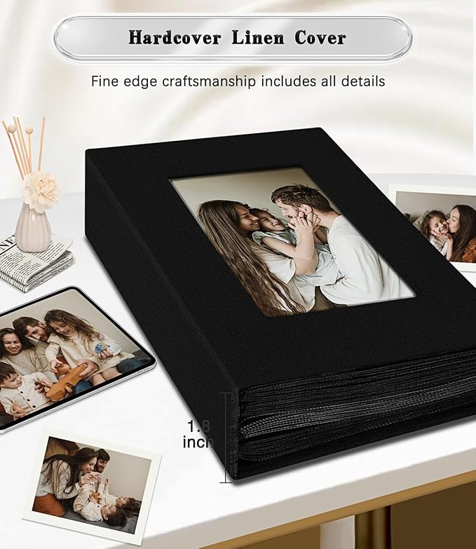 Ejblfe Photo Album 4x6,Linen Cover Slide-in Photo Album Book Can Holds 300 4x6 Photos with 50 Black Sheets for Family,Wedding,Baby and Holiday Pictures (Black) - Image 5