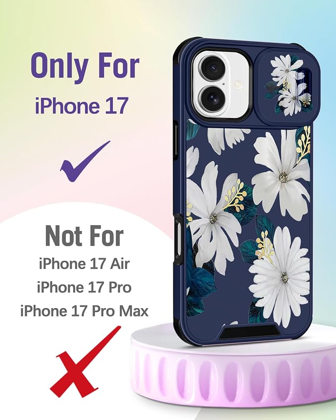 Buleens for iPhone 17 Case 6.3 Inch - with Ring Stand & Camera Cover Aesthetic Cute Designed for Women Girls Kawaii Pretty Girly White Floral Phone Case for iPhone 17 Compatible with Magsafe - Image 2