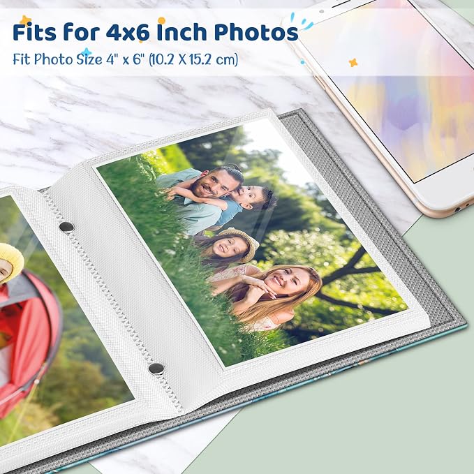 Fintie Photo Album 4x6 Photos - 52 Pockets Small Wallet Albums For Family | Vegan Leather Cover, 4X6 Picture Keepsakes, Family/Wedding/Travel Memory Book, Baby/Kids/Boys/Girls Gift, Emerald Marble - Image 2