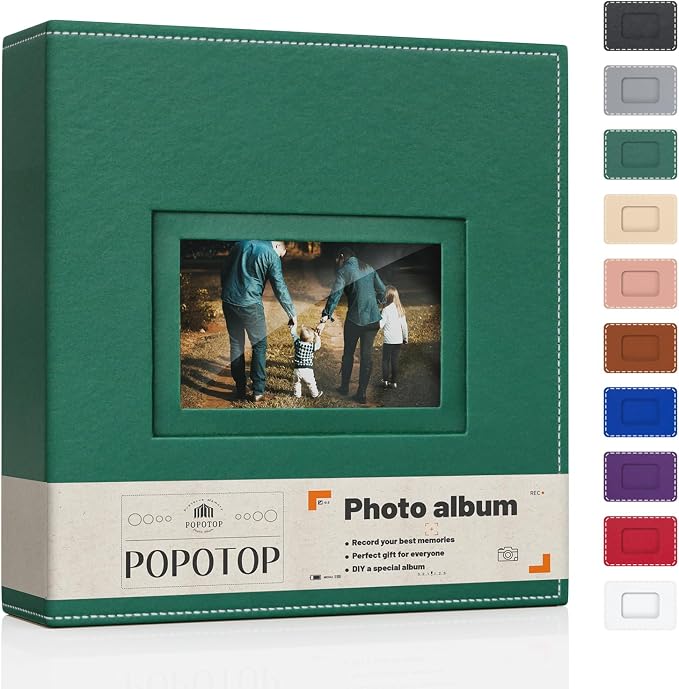 Popotop 4x6 Photo Album Holds 300 Pictures, Vegan Leather Hardcover | 300-Photos Capacity, Acid-Free PP Slip-In Pockets, Mixed-Orientation Layout, Front Photo Window, Gifts for Wedding Baby by Popotop