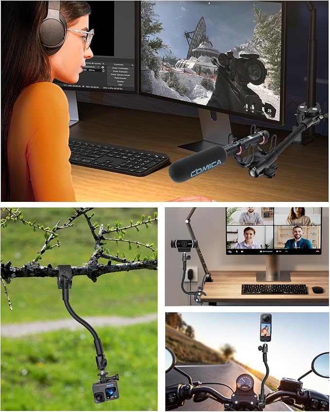Gooseneck Clamp Camera Mount, Flexible Gopro Clamp Mount Kit | with 1/4“ 3/8" 5/8" Screw, for Handlebar, Desk, Tube, Cross Bar, for GoPro Hero 13, Insta 360, Action Camera, Logitech Webcam - Image 8