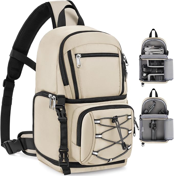 RAINSMORE Camera Sling Bag, Small Dslr/Mirrorless Camera Bag & Case | Waterproof Camera Bags for Photographers, with Removable Padded Insert & Tripod Holder, Compatible with Canon/Nikon/Sony/Fuji by RAINSMORE