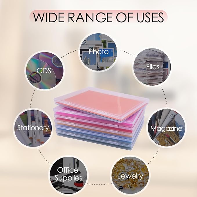 6 Pack Photo Storage Box, Fits 8" x 10" Photo & A4 Paper, Clear | Large Plastic Scrapbook Paper Storage with Latch, Photo Organizer for Protecting Photo, Craft, Scrapbook, Office Supply - Image 6