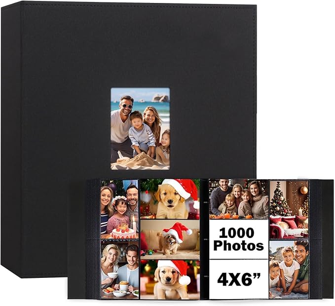 Extra Large Capacity 4x6 Photo Album, Holds 1000 Photos, Black | Linen Hardcover, Horizontal & Vertical 4x6 Pockets, Removable Acid-Free Pages, Front Display Window, Family, Wedding & Travel by Xfveiwoo