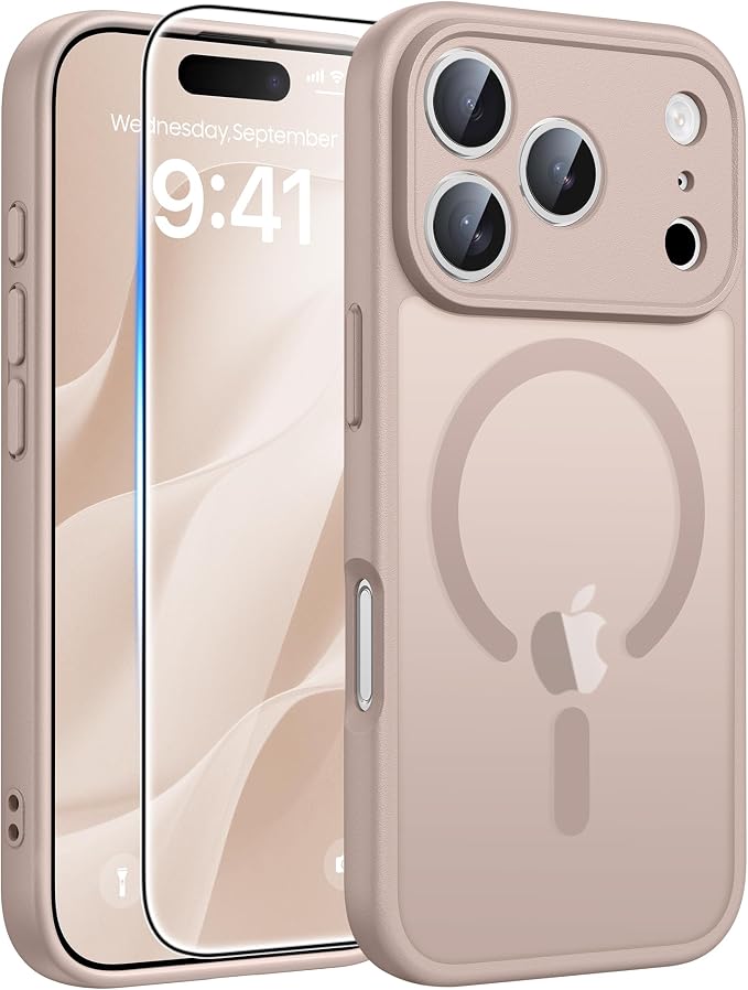 FNTCASE for iPhone 17 Pro Case, Fit for Magsafe, Screen Protector | Full Camera Protection, Translucent Matte, 14FT Military Grade Drop Proof, Shockproof Protective Phone Cover, Desert Gold by FNTCASE