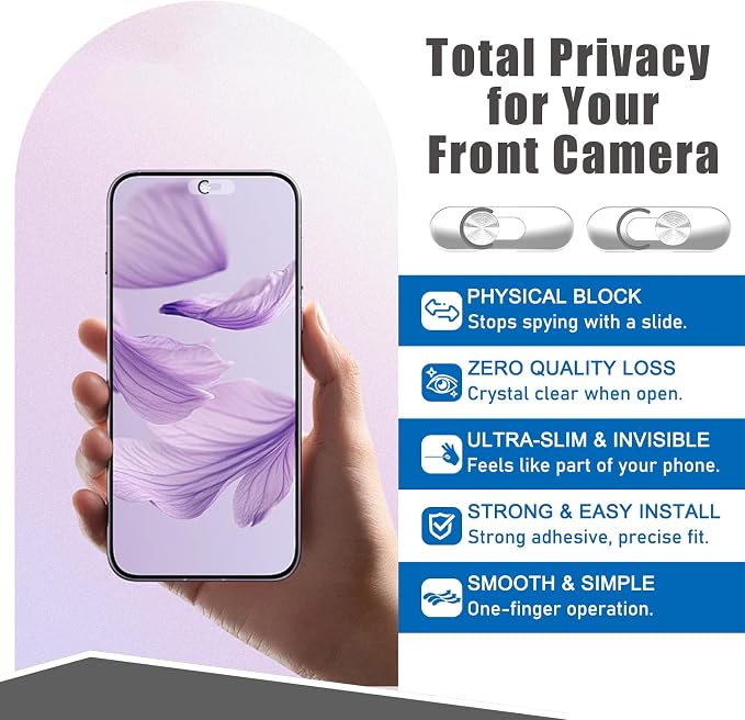 Front Camera Cover Compatible for Smartphones,Webcam Cover Compatible for Pixel/Galaxy/iPad,Protect Privacy and Security,Camera Slide Protection,2 Pack-Silver - Image 5