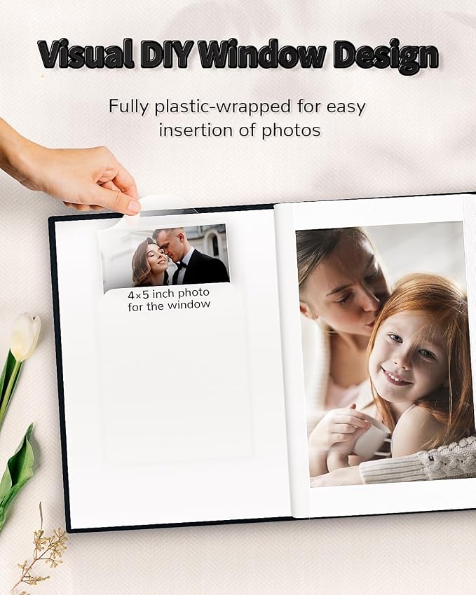 Artfeel Photo Album 4x6 with 100 Pockets,Slip-in Picture Albums,Linen Cover Memory Book with Front Window,White Page Vertical Photo Book for Wedding,Family,Anniversare,Baby,Vacation - Image 2
