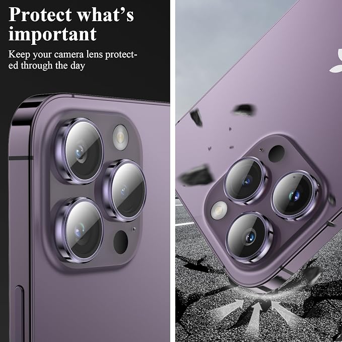 YWXTW Designed for iPhone 14 Pro Max Camera Lens Protector, for iPhone 14 Pro Camera Lens Protector, Individual Metal Anti Scratch HD Clear Case Friendly Tempered Glass Camera Cover, 1 Set (Purple) - Image 5
