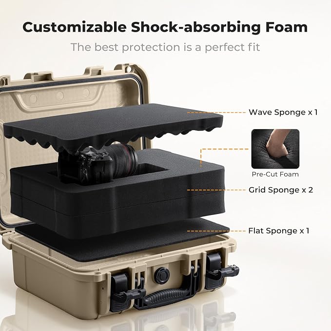 K&F CONCEPT Waterproof Hard Case, IP67 Protective Case with Pre-Scored Foam | Pick & Pluck Foam, Waterproof, Dustproof, Shockproof, HardShell Case for Camera & DJI Drone & Equipment Storage, BC01 - Image 4