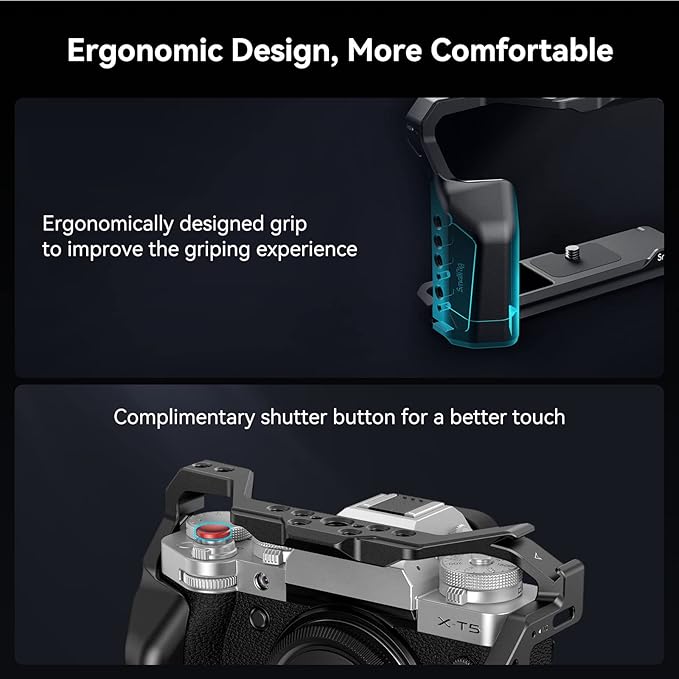 SMALLRIG Aluminum Camera Full Cage for FUJIFILM X-T5 with Shutter Button | Built-in QD port, NATO rails, and quick release plate for Arca - Image 3