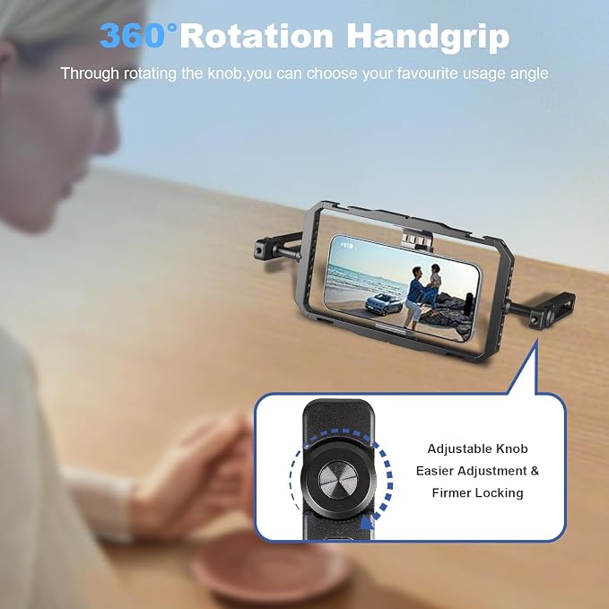 Universal Phone Cage Handheld Stabilizer Kit for Vlogging & Filmmaking, Smartphone Cage Video Rig with 360° Rotation Handles Compatible with iPhone 17/16/15/14/13 Series and Android Phones - Image 5