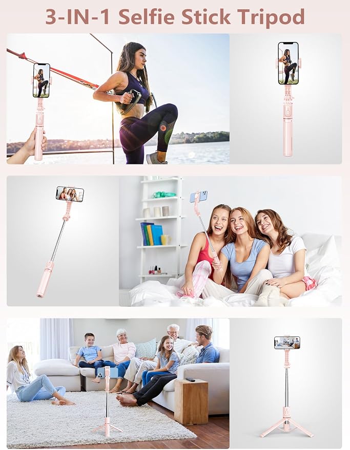 Selfie Stick with Light, 45'' Selfie Stick Tripod with Wireless Remote | Portable Travel Phone Tripod, Compatible with iPhone17/16/ 15 Pro Max/15/14, Samsung S22/ S23 Ultra/Android Smartphone (Pink) - Image 8