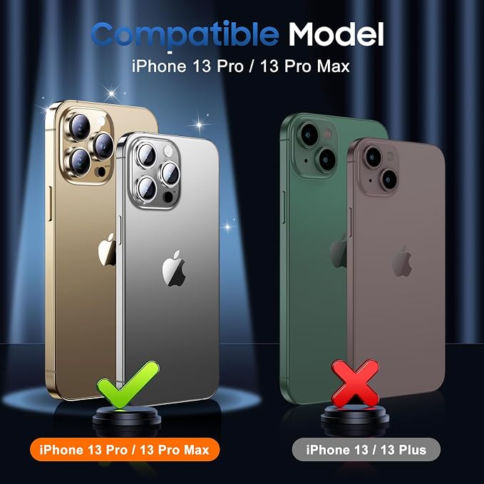 UniqueMe for iPhone 13 Pro Max/13 Pro Camera Lens Protector-Glitter Golden | 3 Pack-Acrylic, Not Glass, Case Friendly, Scratch-Resistant, Night Shooting Mode - Image 7