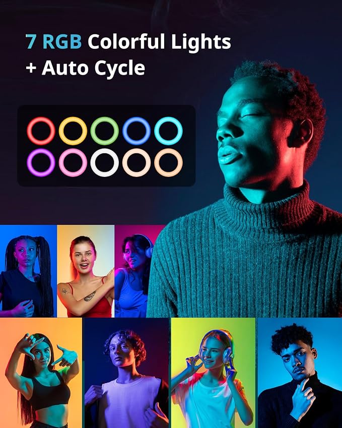 UBeesize 12'' LED RGB Ring Light with 62'' Tripod Stand, Selfie Ring Light for Video Recording, Live Streaming, TikTok & YouTube, Compatible with iPhone & Android - Image 3