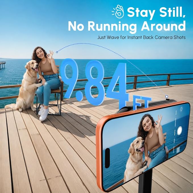 SYNCO Wireless AI Selfie Monitor Screen for iPhone 7-17 Series（Blue） | AI Gesture‑Controlled Phone, 3‑Mode Fill Light, Wireless & Wired Switch Freely, 4.02″Larger Display for TikTop, Youtube - Image 3