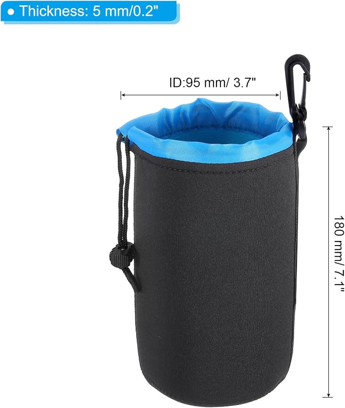 PATIKIL 2 Pcs 3.7" ID x 7.1" H Neoprene Drawstring Lens Pouch, Black, Blue, Camera Lens Case - Image 2
