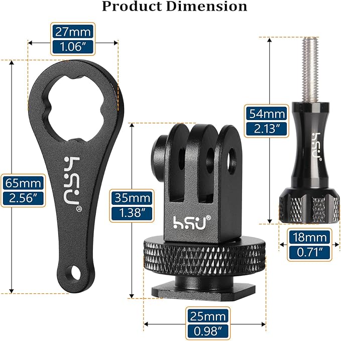 HSU Aluminum Cold Shoe Mount Adapter, 1/4”-20 Screw Hole Tripod Mount | for GoPro Hero 13/12/11/10/9/8/7/6, DJI Osmo Action AKASO, Applicable for Tripod Selfie Stick Monopod and DSLR Camera Flash - Image 6