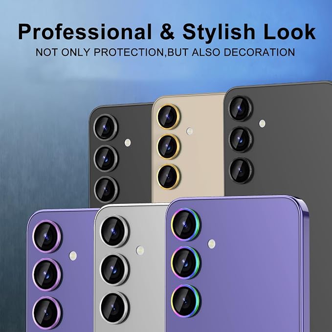 for Samsung Galaxy S24 Camera Lens Protector, Individual Metal Ring Tempered Glass Lens Cover, [Strong Adsorption] Scratch Resistant Ultra-Thin HD Clear Lens Cover, 2 Sets-Gold - Image 7