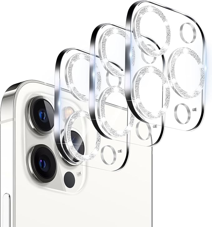 Dengduoduo 3 Pack Tempered Glass Camera Lens Protector for iPhone 12 Pro 6.1", Bling Glitter Sparkle, Ultra HD, 9H Hardness, Anti-Scratch, Case Friendly, Easy to Install [No Affect on Night Shots] by Dengduoduo