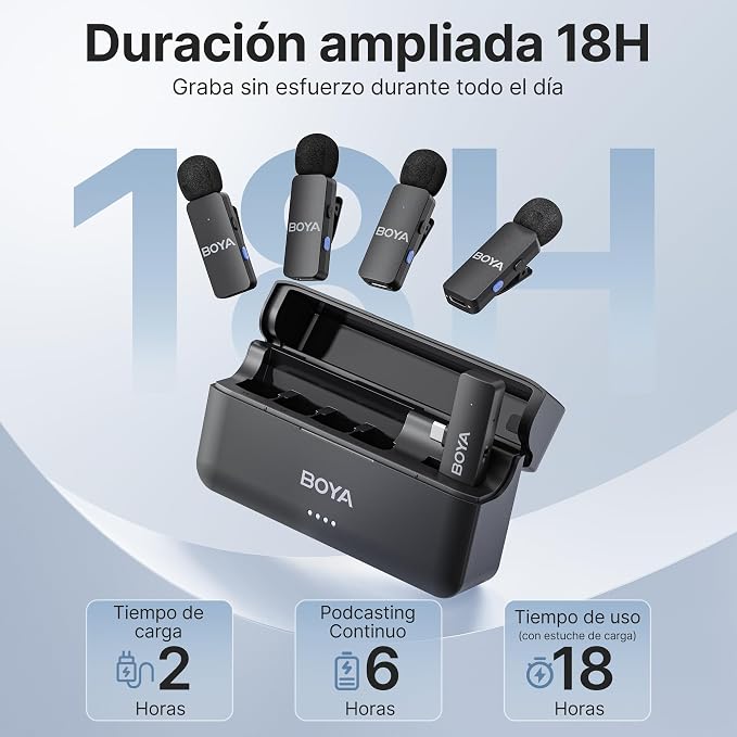 BOYA BY-V4U Wireless Lavalier Microphone for iPhone 17/16/15 Series Type C Smartphone with Charging Case, 4-Channel Mono Output, Omnidirectional Noise Cancelling Lapel Mic for Video Recording Podcast - Image 2