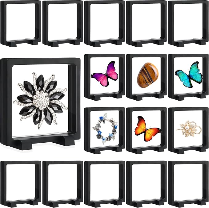 Harloon 12 Pcs 3D Floating Display Case, Black, 4.3 x 4.3 x 0.8, Square | 3D Floating Frame for Challenge Coins, Medallions, Fossils, Gemstones, Jewelry, Collectibles Shadow Box Display Holder by Muasung