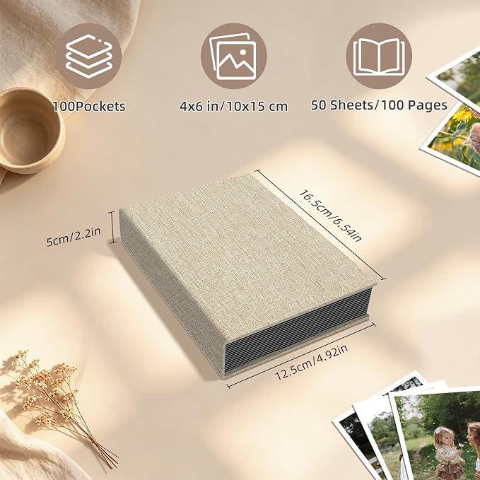 Popotop Photo Album 4x6 100 Pockets for Wedding Gifts,Linen Hardcover Picture Albums for Family Anniversary Baby Vacation Pictures - Image 3