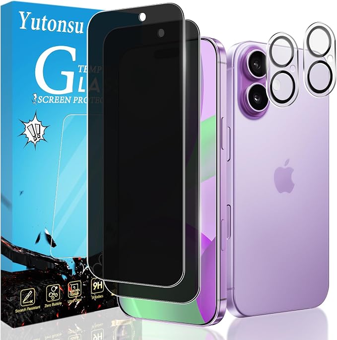 2+2 Pack Privacy Screen Protector for iPhone 17 6.3-Inch | with Camera Lens Protector, Anti-Spy Tempered Glass Film, Easy Installation, 9H Hardness, Case Friendly by Unknown