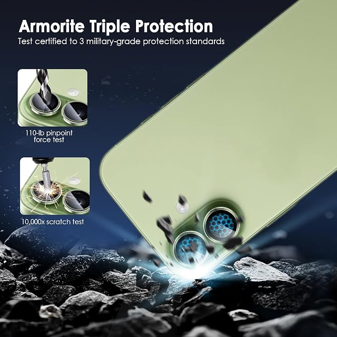 Camera Lens Protector for iPhone 17, Green | AR+AF, 9H Tempered Glass, Individual Metal Ring, Anti Glare, Fall Protection, Camera Screen Cover - Image 3