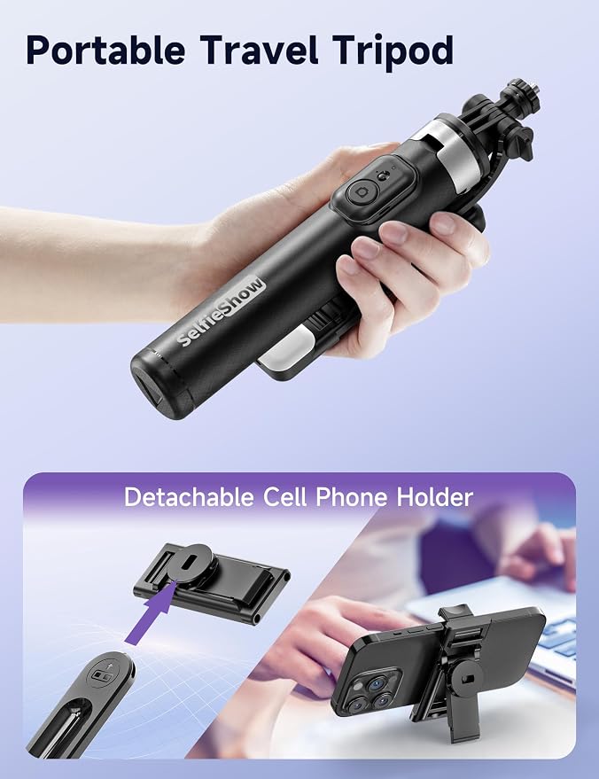 53'' Selfie Stick Tripod with Light, Extendable Selfie Stick with Remote, Portable Cell Phone Tripod Stand with All in 1 Phone Clip, Lightweight Camera Tripod Compatible with iPhone 17 16 15, Android - Image 7
