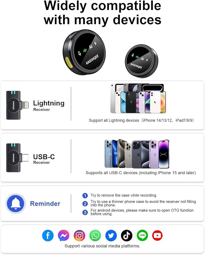 Wireless Lavalier Microphone for iPhone 17/16/15/14, iPad & Android, Magnetic Clip-on Mini Mic with Charging Case,30H Playtime Plug-Play Lapel Lavalier Mic for Vlog TikTok, AI Noise Reduction - Image 8