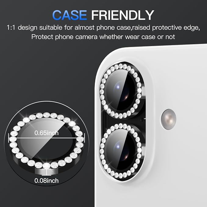 Suoman for iPhone 17 Camera Lens Protector, Glitter Diamond Individual Metal Tempered Glass Camera Lens Cover [Strong-Adhesion][Does not Affect Night Shots] -Black - Image 7