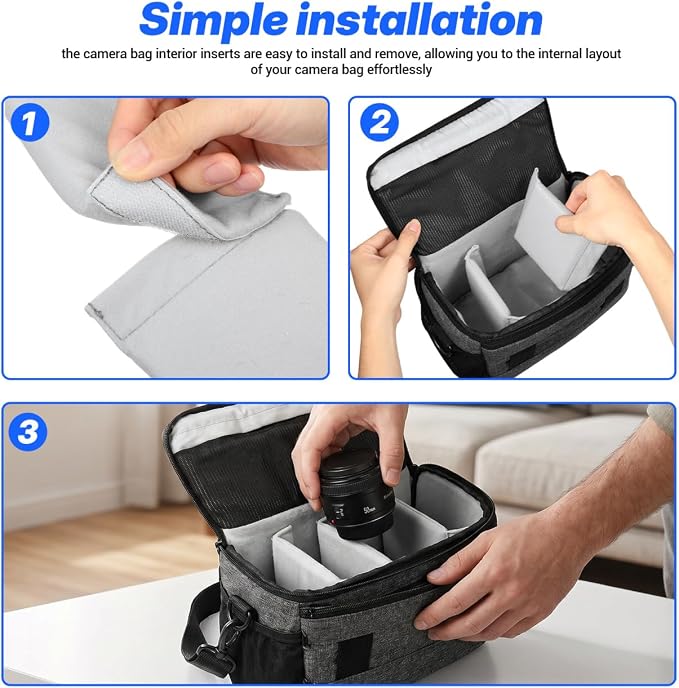 VILLCASE 4pcs Camera Bag Divider Camera Bag Compartment Divider Lens Protection Insert Backpack Inserts Lens Separator Pad Grey Fiber Fleece - Image 4