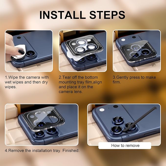 Misea Compatible for iPhone 17 Pro/iPhone 17 Pro Max Camera Lens Protector | 9H Tempered Glass Ultra HD Bling Camera Screen Protector Cover Metal Individual Ring Accessories, Deep Blue - Image 7