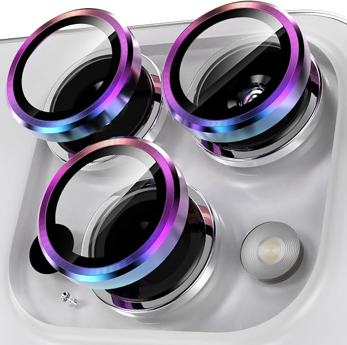 YWXTW CameraLens Protector,[1 Step Installation Tray] Tempered Glass Screen Metal Individual Cover Accessories Case Friendly (Multi-Coloured Titanium) (iPhone 15 Pro/15 Pro Max) by YWXTW