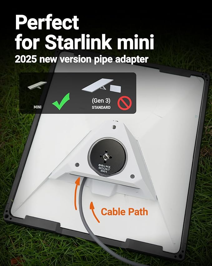 ORLNK Tripod Adapter Mount for Starlink Mini with 1/4"-20 - Flush Install | Fits Quick-Release Plate, Ball Mount Clamp, Flush Installation, Lightweight Aluminum Alloy, ORLNK SM04 Silver Grey - Image 4