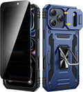 VEGO for iPhone 17 Pro Max Case with Privacy Screen Protector Blue | Slide Camera Cover & Ring Kickstand Military Grade Heavy Duty Protection Cover for iPhone 17 ProMax 5G 6.9 Inch - Blue by VEGO