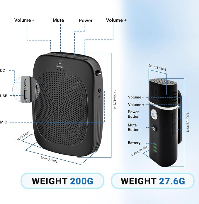 Bluetooth Voice Amplifier with Wireless Lavalier Lapel Mic for Teachers | Portable Speaker Clip-On Microphone, Mini Megaphone PA System for Classroom/Yoga/Public Events C006 - Image 7