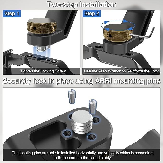 Top Handle with 3/8"-16 Locating Pins, Universal Camera Handgrip with 5 Cold Shoe Mount for Microphone, LED Light, Monitor, 1/4", 3/8" Threaded Holes with Locating Pins for ARRI Grip - Image 6