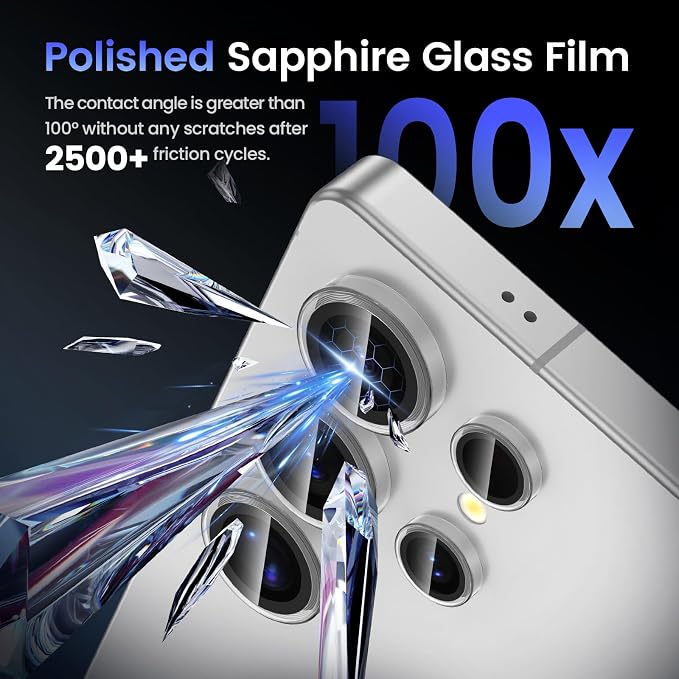 Tensea Compatible with Samsung Galaxy S25 Ultra Camera Lens Protector | 9H Tempered Glass Camera Cover Screen Protector Metal Individual Ring [Installation Tray][Case Friendly] - Image 6