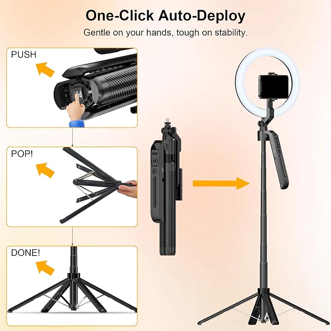 Auto Face Tracking Tripod for iPhone with Light and Remote Phone Stand | 360 Rotation Tripod that Follows Your Movement, No App, 72" Selfie Stick for Content Creator Vlog TikTok Live Stream - Image 7