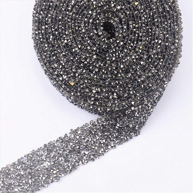 EORTA 1Yard X 3CM Rhinestone Beaded Trim Sparkling Crystal Rhinestone Hotfix Ribbon Iron on Applique Bling Chain Banding Belt for DIY Wedding Bridal Dress Embellishment Phone Wall Decor, Grey - Image 3