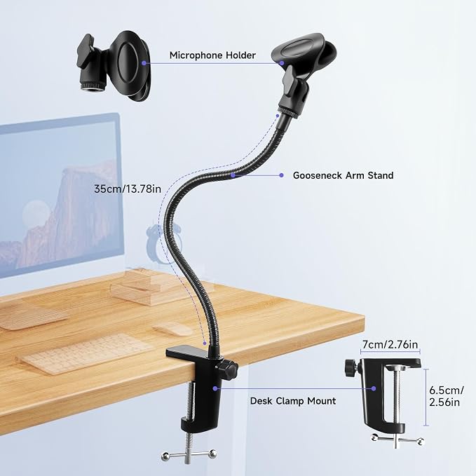 Podium Microphone Holder & Mic Holder -13.78" Flexible Gooseneck Desktop Mic Stands Holder for Lectern Podium Podcast Meetings Lectures Pulpit Streaming Gaming Studio - Image 7